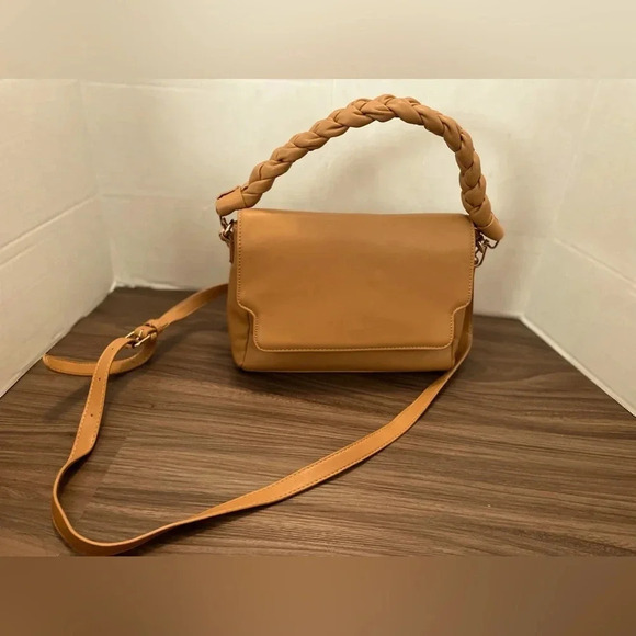 Madison West Brown/tan faux leather bag with braided strap - Picture 1 of 11